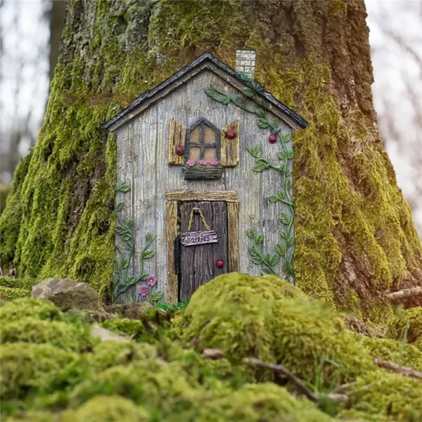 Miniature Fairy Gnome Door Figurines Elf Home For Yard Art Garden Tree Sculpture Statues Decor Outdoor Decor Fairy Garden Door 2