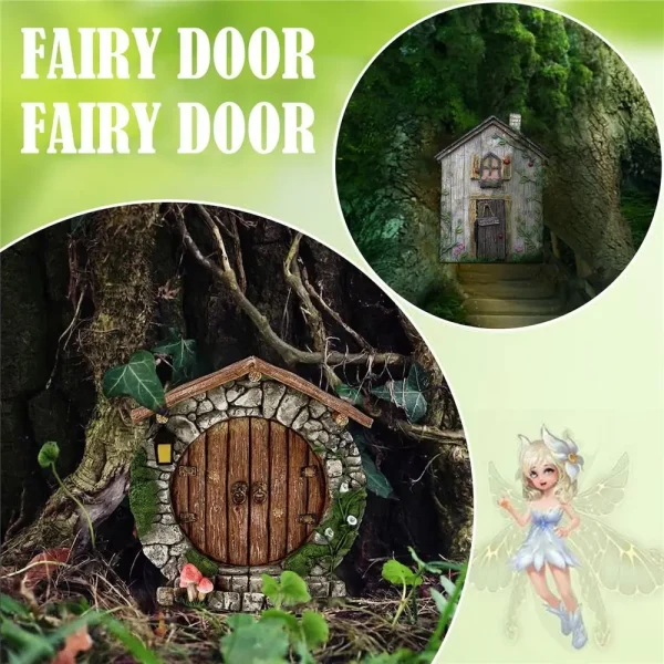 Miniature Fairy Gnome Door Figurines Elf Home For Yard Art Garden Tree Sculpture Statues Decor Outdoor Decor Fairy Garden Door 4