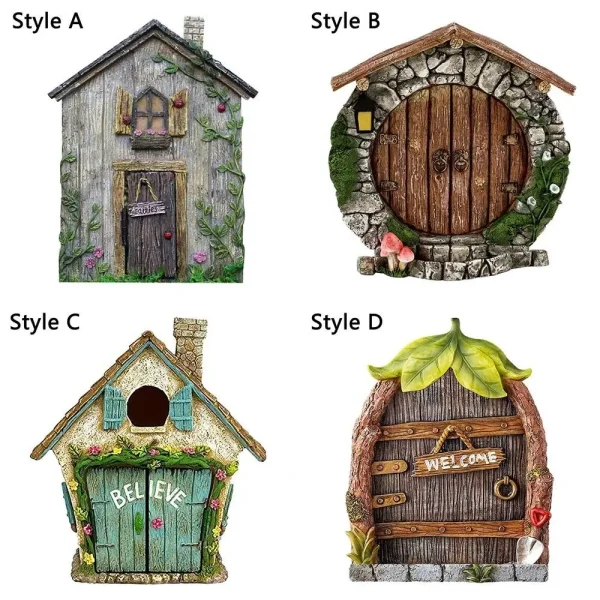Miniature Fairy Gnome Door Figurines Elf Home For Yard Art Garden Tree Sculpture Statues Decor Outdoor Decor Fairy Garden Door 6