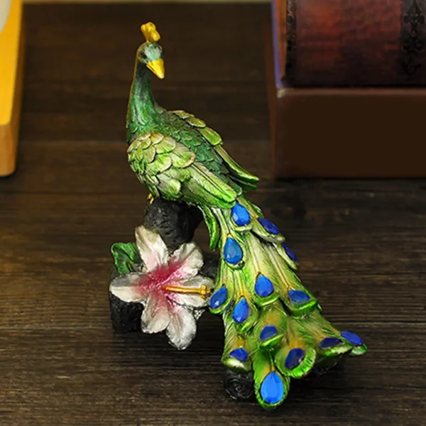 Peacock Figurine Sculpture Resin Peacock Stand On Stump Style Statue for Bookshelf Living Room Home Decor Collectible 1