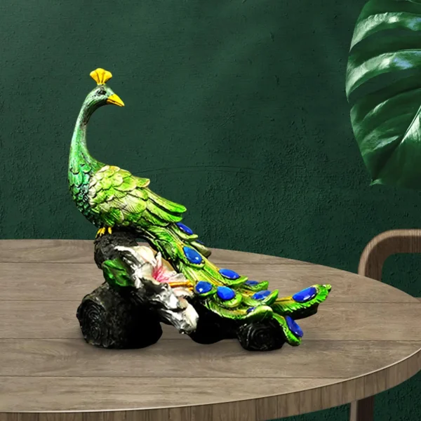 Peacock Figurine Sculpture Resin Peacock Stand On Stump Style Statue for Bookshelf Living Room Home Decor Collectible 2