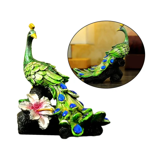Peacock Figurine Sculpture Resin Peacock Stand On Stump Style Statue for Bookshelf Living Room Home Decor Collectible 3