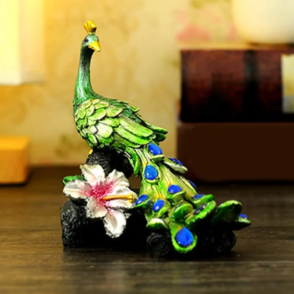 Peacock Figurine Sculpture Resin Peacock Stand On Stump Style Statue for Bookshelf Living Room Home Decor Collectible 5