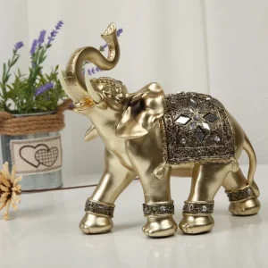 Golden Resin Elephant Statue Feng Shui Elegant Elephant Trunk Sculpture Lucky Wealth Figurine Crafts Ornaments For Home Decor 1