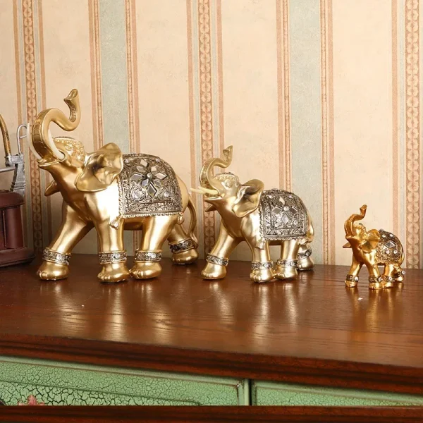 Golden Resin Elephant Statue Feng Shui Elegant Elephant Trunk Sculpture Lucky Wealth Figurine Crafts Ornaments For Home Decor 3