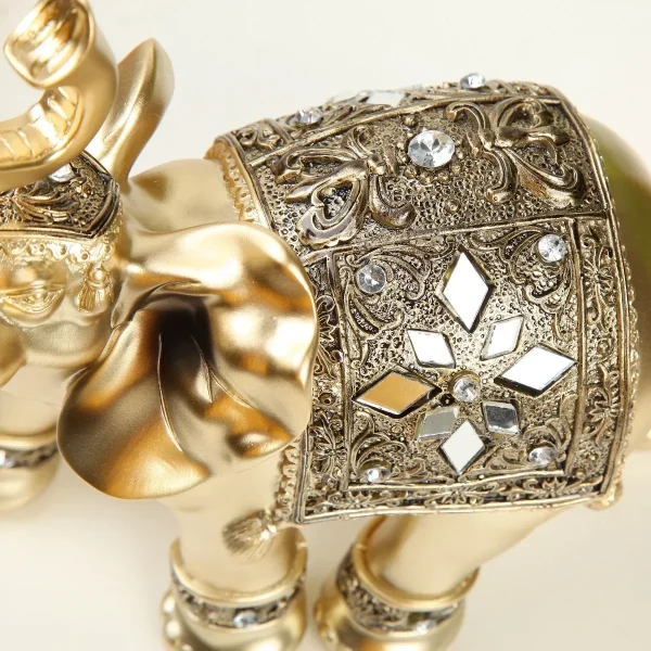 Golden Resin Elephant Statue Feng Shui Elegant Elephant Trunk Sculpture Lucky Wealth Figurine Crafts Ornaments For Home Decor 4