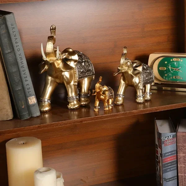 Golden Resin Elephant Statue Feng Shui Elegant Elephant Trunk Sculpture Lucky Wealth Figurine Crafts Ornaments For Home Decor 5