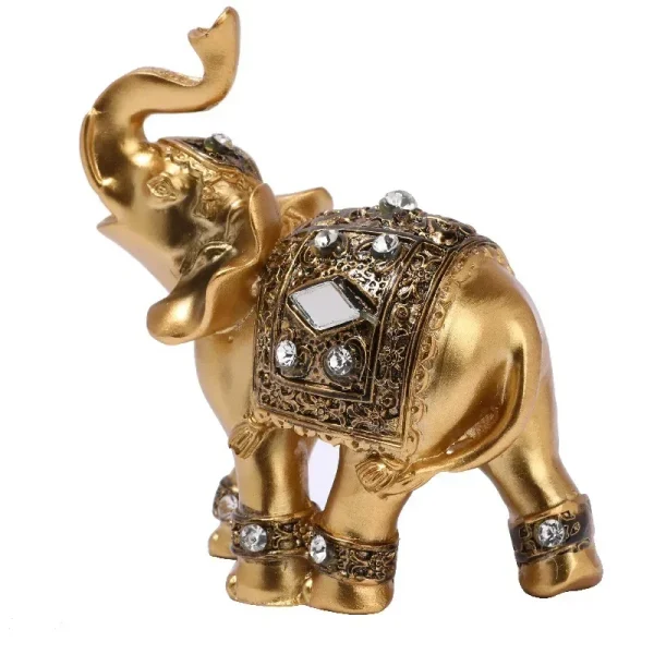 Golden Resin Elephant Statue Feng Shui Elegant Elephant Trunk Sculpture Lucky Wealth Figurine Crafts Ornaments For Home Decor 6