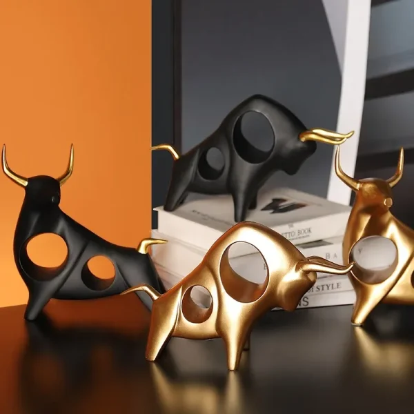 Home Decor Cattle Statue Ox Home Decor Living Room Bull Sculpture Wine TV Cabinet Ornament Crafts Abstract Animal Figurine 1