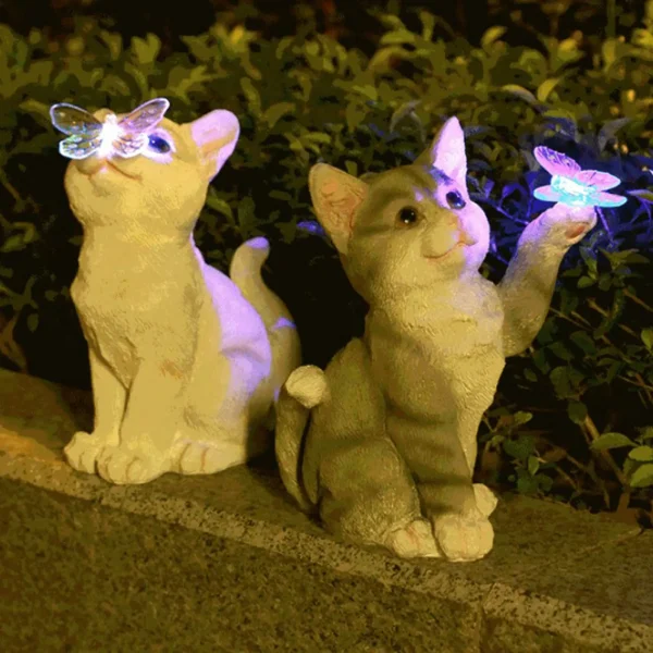 Outdoor Cat Sculpture Figurine Pendant Garden LED Solar Lights Cute Cat Animal Statue Sculptures  for Landscape Yard 1