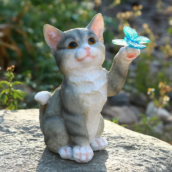 Outdoor Cat Sculpture Figurine Pendant Garden LED Solar Lights Cute Cat Animal Statue Sculptures  for Landscape Yard 2