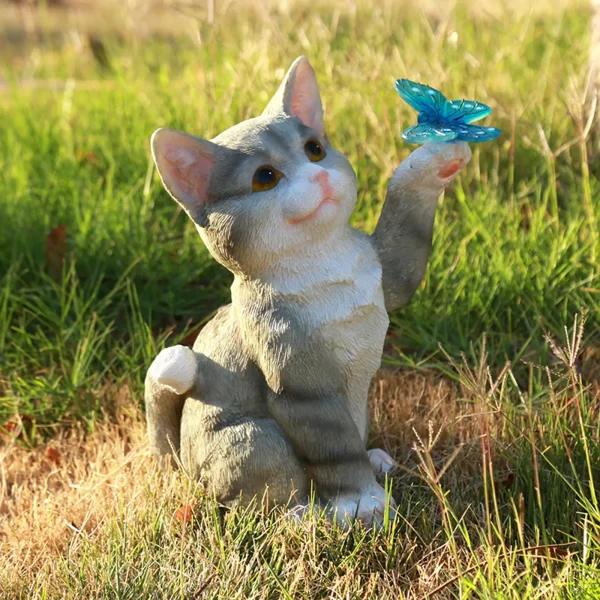 Outdoor Cat Sculpture Figurine Pendant Garden LED Solar Lights Cute Cat Animal Statue Sculptures  for Landscape Yard 4