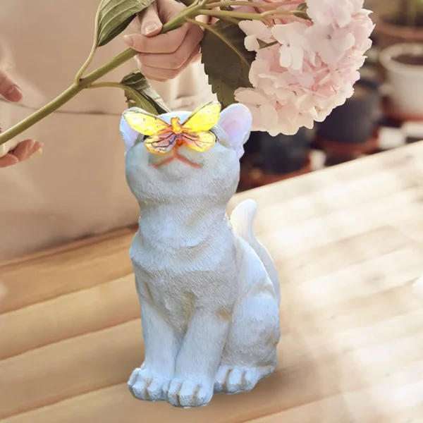 Outdoor Cat Sculpture Figurine Pendant Garden LED Solar Lights Cute Cat Animal Statue Sculptures  for Landscape Yard 5