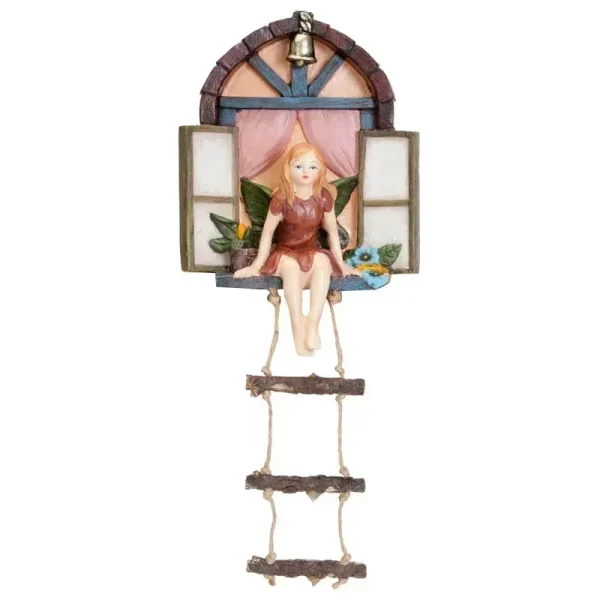 Home Garden Decor Fairy House Tree Hanging Sculpture Window Ladder Resin Statue Figurine Outdoor Ornament Yard Art Decor 6