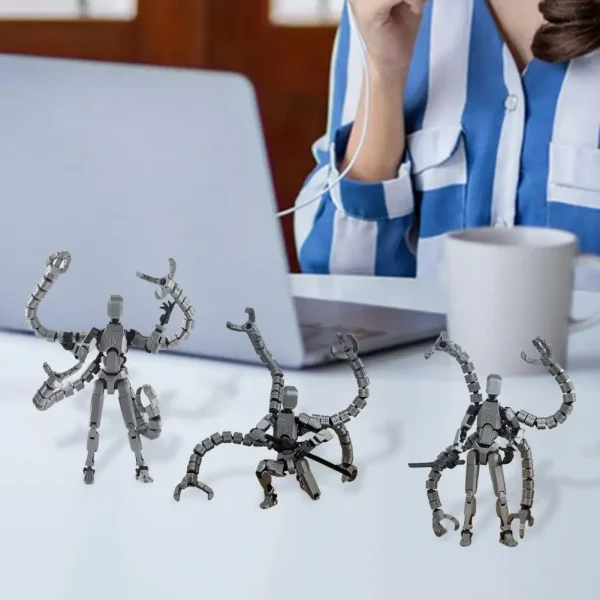 Robot Action Figure with Long Tentacles Accessory Movable Joints 3D Printed Robot Model Toy Articulated Dummy Figurine 3