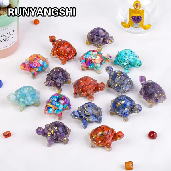 1PC Natural Crystal Stone Turtle Statue Reiki Stone Tortoise Figurine Amulet Fengshui Sculpture for Home Office Decoration 1
