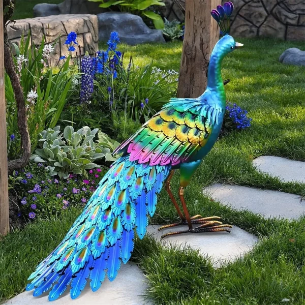 Peacock Statue Sculpture Handmade Crafts Ornament Animal Figurine Standing Posture Collectible Peacock Figurine Garden Craft 1