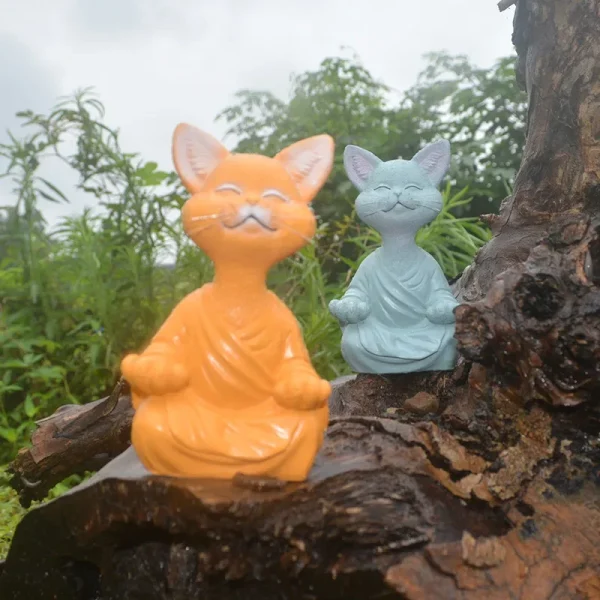 Meditation Cat Sculpture Garden Decoration Resin Yoga Sitting Zen Cat Home Ornament Outdoor Garden Figurine Home Decorations 4