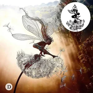 Dancing Fairy Statue Steel Wires Fairy Elf Dandelion Miniature Sculpture Mythical Garden Figurine Fairies Pixies Yard Decor 1