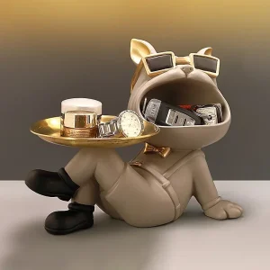 Resin Dog Statue Living Room Decor Dog Sculpture Table Tray Ornaments French Bulldog Figurine for Home Interior Desk Decoration 1