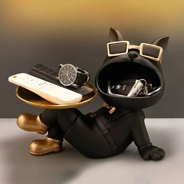 Resin Dog Statue Living Room Decor Dog Sculpture Table Tray Ornaments French Bulldog Figurine for Home Interior Desk Decoration 2