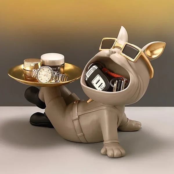 Resin Dog Statue Living Room Decor Dog Sculpture Table Tray Ornaments French Bulldog Figurine for Home Interior Desk Decoration 4
