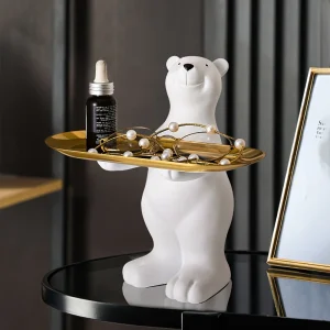 Polar Bear Key Holder Figurine Candy Sundries Animal Polar Bear Sculpture Home Decoration Nordic Glasses Key Holder Tray 1