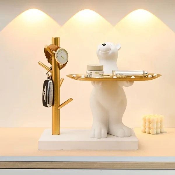 Polar Bear Key Holder Figurine Candy Sundries Animal Polar Bear Sculpture Home Decoration Nordic Glasses Key Holder Tray 2