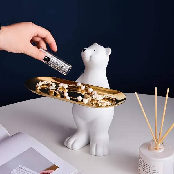 Polar Bear Key Holder Figurine Candy Sundries Animal Polar Bear Sculpture Home Decoration Nordic Glasses Key Holder Tray 4