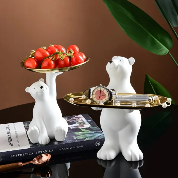 Polar Bear Key Holder Figurine Candy Sundries Animal Polar Bear Sculpture Home Decoration Nordic Glasses Key Holder Tray 5