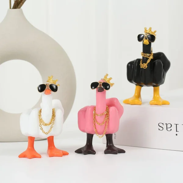 Middle Finger Small Duck Sculpture Resin Duck Decorative Figurine Tabletop Duck Ornament for Home Garden Desk Decoration 4