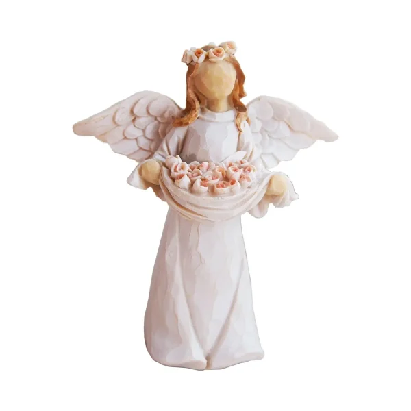 Wing Cherub Figure Resin Statue Figurine Angel Holding Flowers Collectible Sculpture for Indoor Living Room Cabinet Christmas 2