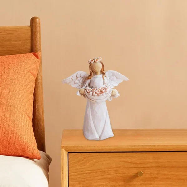 Wing Cherub Figure Resin Statue Figurine Angel Holding Flowers Collectible Sculpture for Indoor Living Room Cabinet Christmas 3