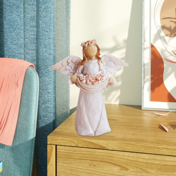 Wing Cherub Figure Resin Statue Figurine Angel Holding Flowers Collectible Sculpture for Indoor Living Room Cabinet Christmas 4