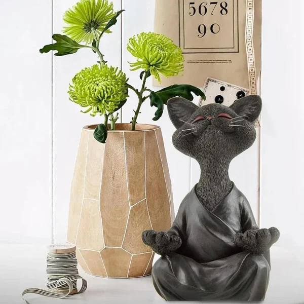 Meditation Cat Sculpture Home Decorations Resin Black Yoga Sitting Zen Cat Black Buddha Ornament Outdoor Garden Figurines 1