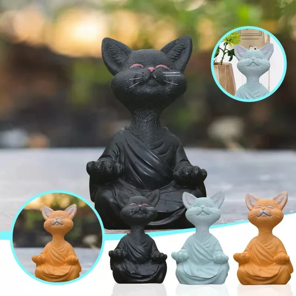 Meditation Cat Sculpture Home Decorations Resin Black Yoga Sitting Zen Cat Black Buddha Ornament Outdoor Garden Figurines 2