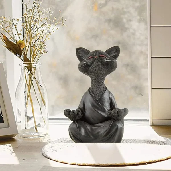 Meditation Cat Sculpture Home Decorations Resin Black Yoga Sitting Zen Cat Black Buddha Ornament Outdoor Garden Figurines 3