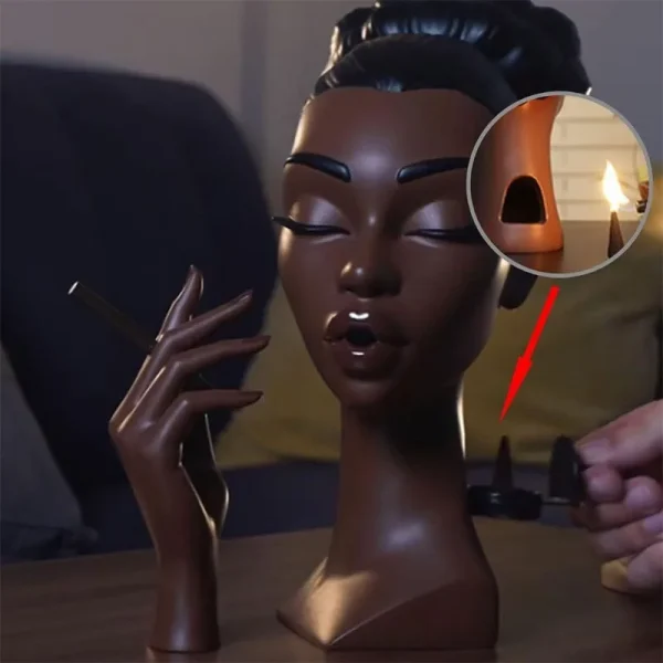 European Style Resin Sculpture - African Woman Head Statue Incense Burner for Home Office Decor Vintage Figurine Art Craft Gift 3