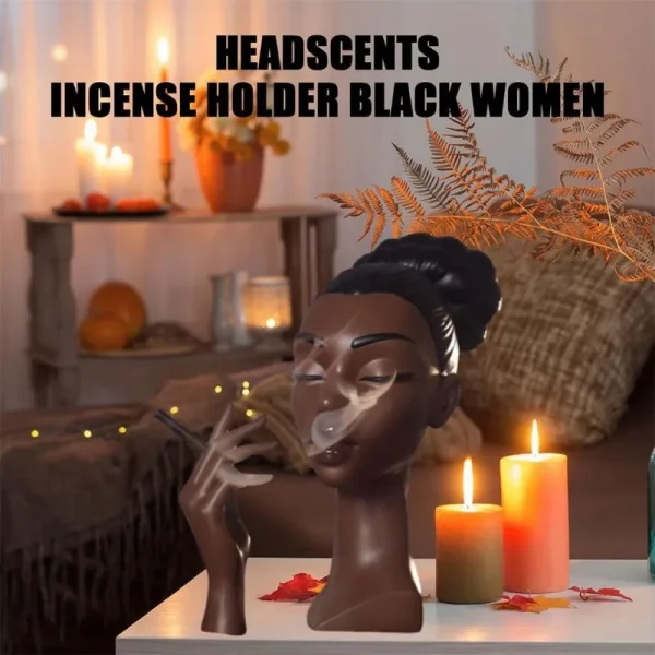 European Style Resin Sculpture - African Woman Head Statue Incense Burner for Home Office Decor Vintage Figurine Art Craft Gift 4