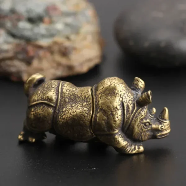 Handmade Crafts Mini Copper Rhino Figurines Sculpture Brass Rhinoceros Home Office Decor Ornament Table Decorations Craft 1