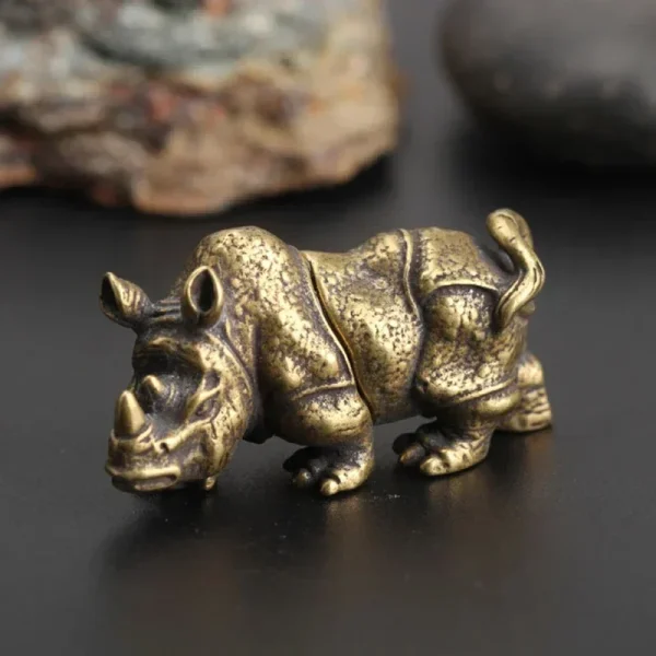 Handmade Crafts Mini Copper Rhino Figurines Sculpture Brass Rhinoceros Home Office Decor Ornament Table Decorations Craft 2