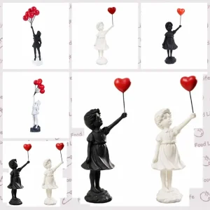 Creative Resin Crafts Flying Balloon Girl Figurine No Odor Balloon Girl Banksy Sculpture Black Love Desktop 1