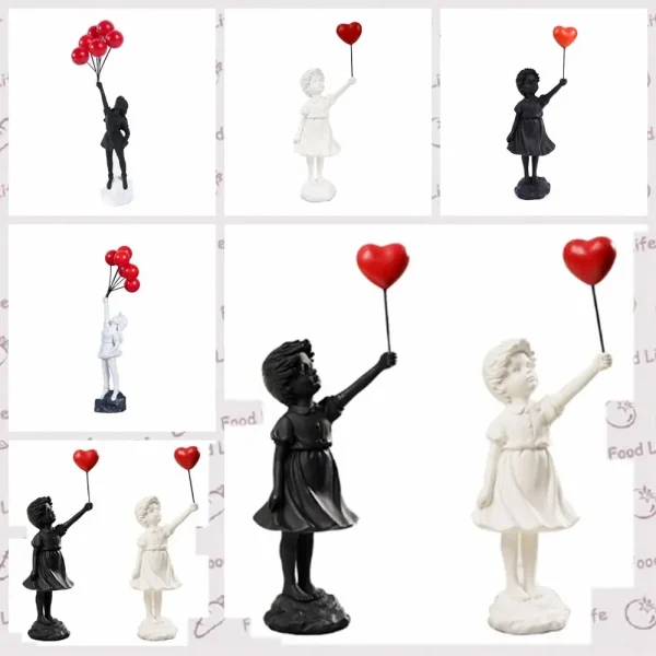 Creative Resin Crafts Flying Balloon Girl Figurine No Odor Balloon Girl Banksy Sculpture Black Love Desktop 1
