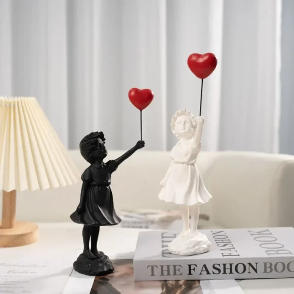 Creative Resin Crafts Flying Balloon Girl Figurine No Odor Balloon Girl Banksy Sculpture Black Love Desktop 3