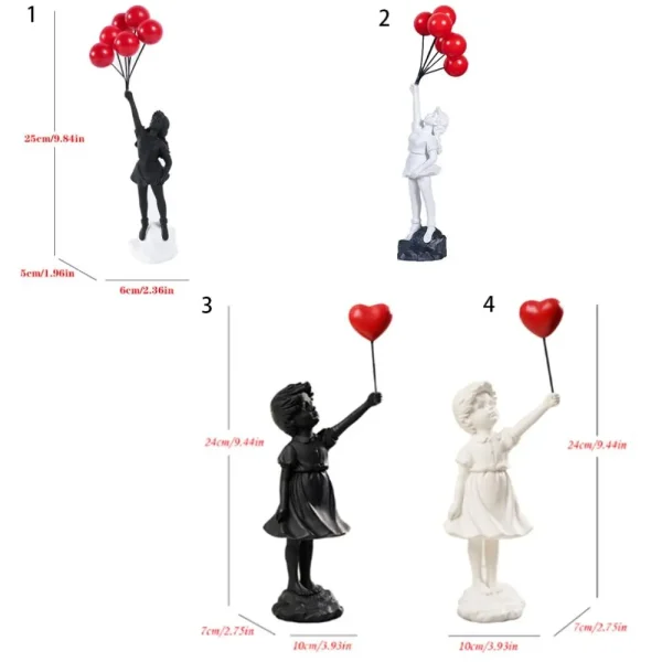 Creative Resin Crafts Flying Balloon Girl Figurine No Odor Balloon Girl Banksy Sculpture Black Love Desktop 6