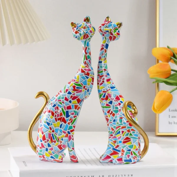 Nordic Graffiti Art Oil Painting Cat Decoration Resin Abstract Ornaments Figurines Bedroom Desktop Porch Cat Sculpture 1