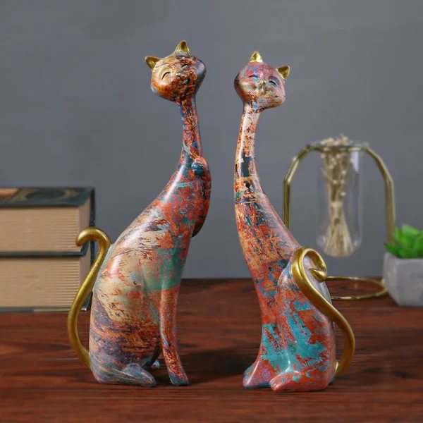 Nordic Graffiti Art Oil Painting Cat Decoration Resin Abstract Ornaments Figurines Bedroom Desktop Porch Cat Sculpture 3