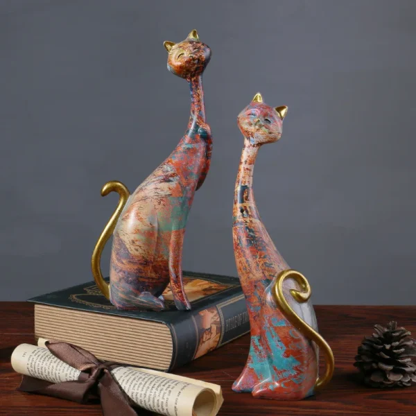 Nordic Graffiti Art Oil Painting Cat Decoration Resin Abstract Ornaments Figurines Bedroom Desktop Porch Cat Sculpture 4