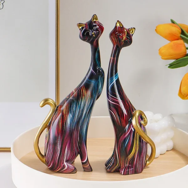 Nordic Graffiti Art Oil Painting Cat Decoration Resin Abstract Ornaments Figurines Bedroom Desktop Porch Cat Sculpture 5