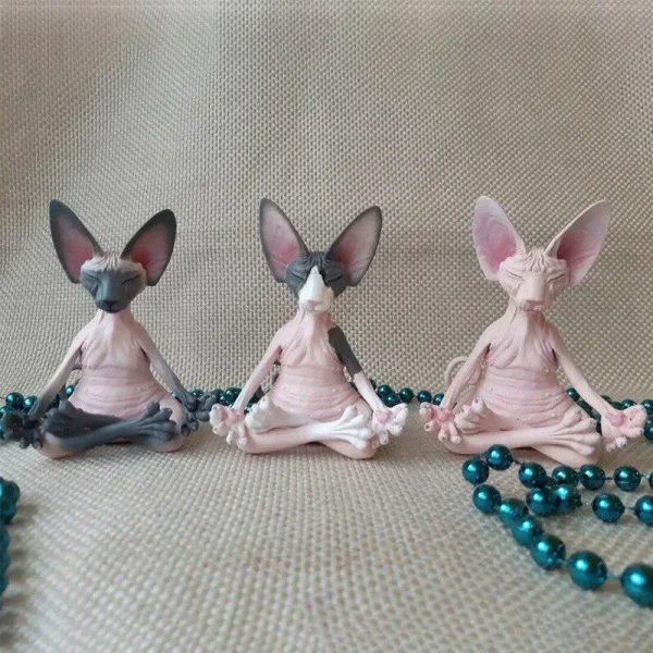 Whimsical Buddha Sphynx Cat Figurine Meditation Yoga Happy Cat Decor Art Sculptures Outdoor Garden Statues Figurine 3
